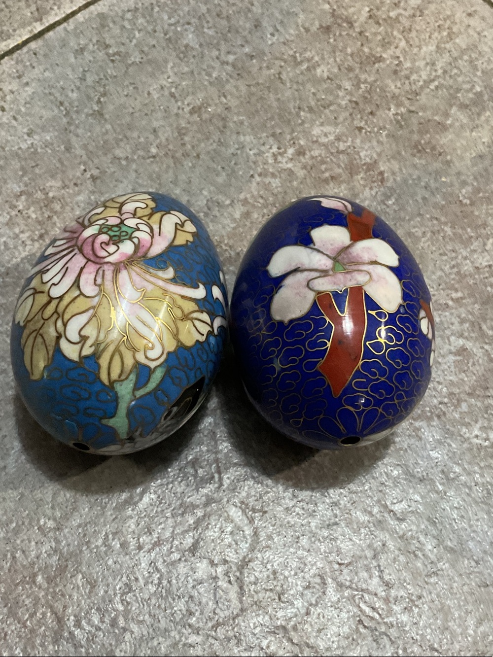Handmade Cloisonné Floral Egg Accent - Blue and Teal